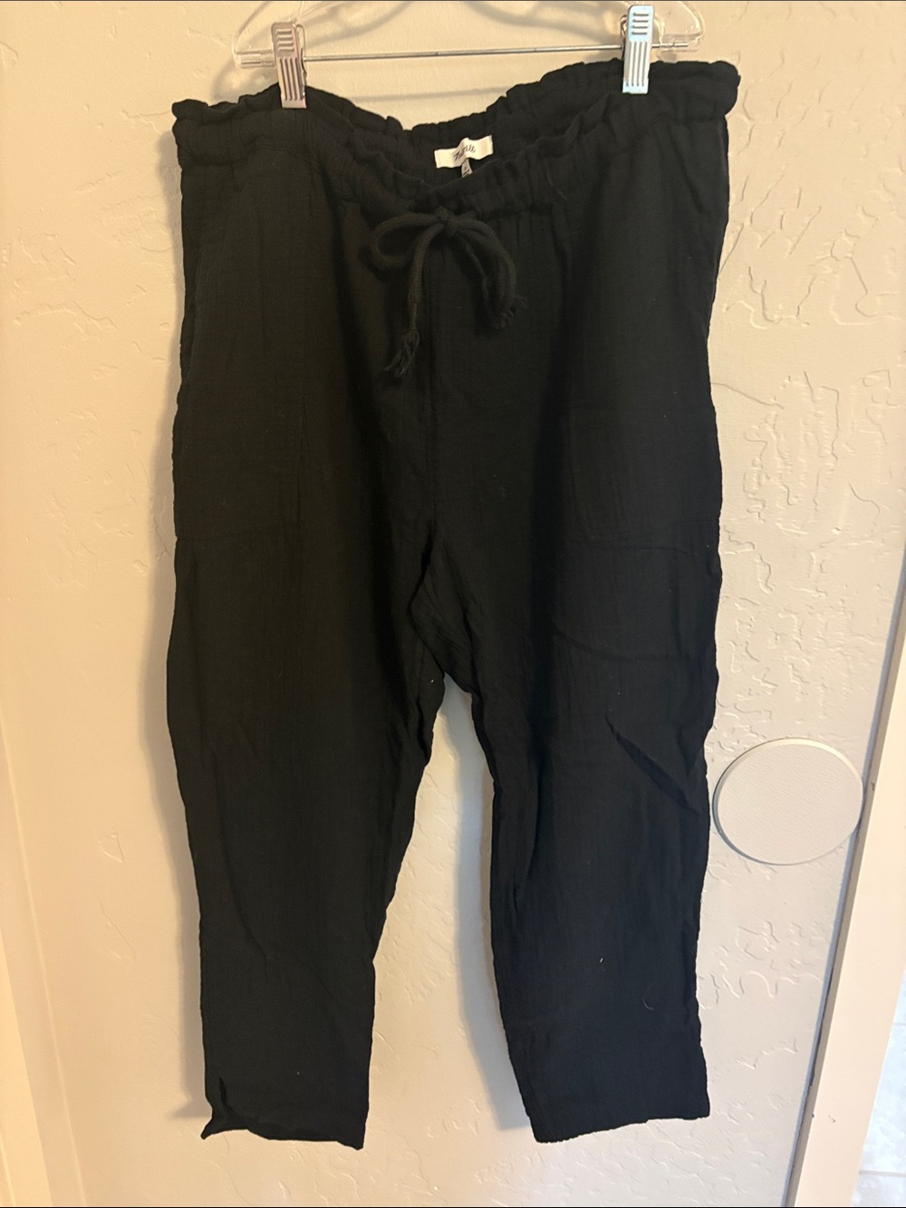Madewell Black Straight-Leg Drawstring Pants Gauze Pants